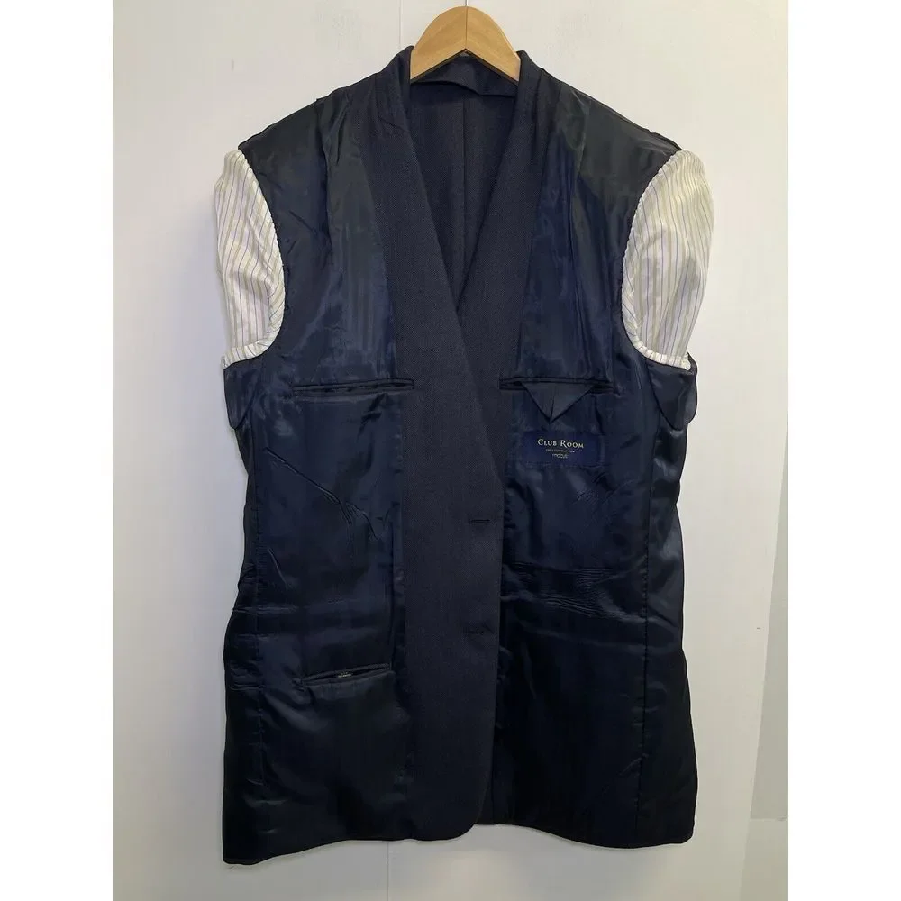 Club Room Mens 44L Navy Blue Blazer Herringbone Poly Blend Sport Coat‎ Jacket